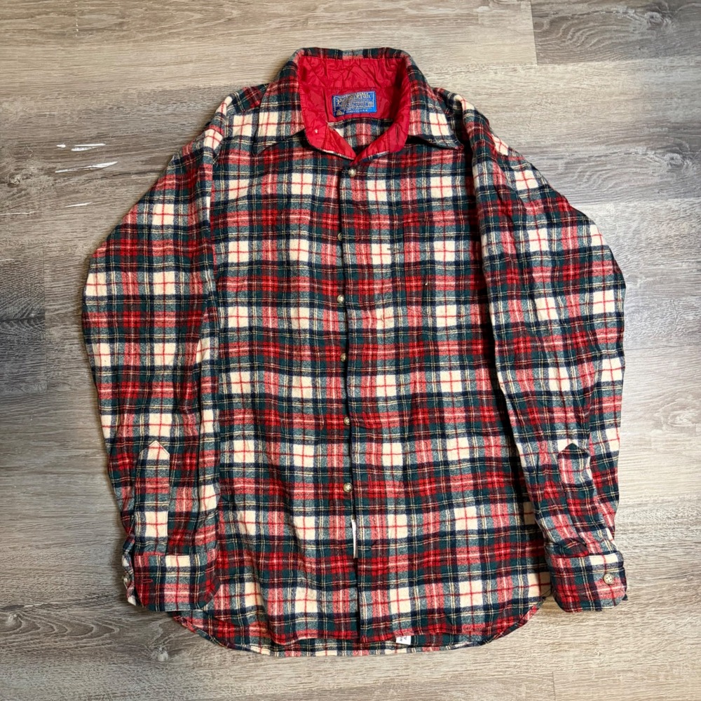 Vintage Pendleton Wool Shirt Jacket Mens Medium Plaid Red Quilted Lined USA
